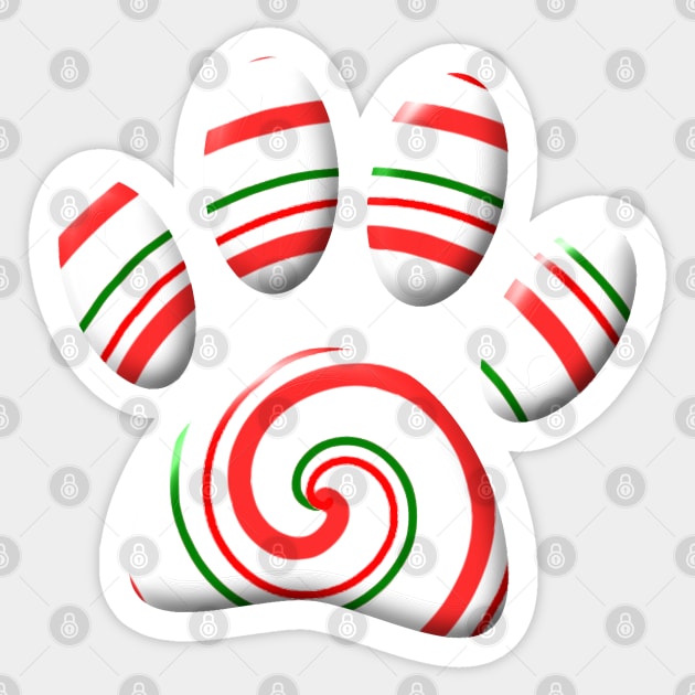 Peppermint Swirl Dog Paw In Red Green White Sticker by Braznyc